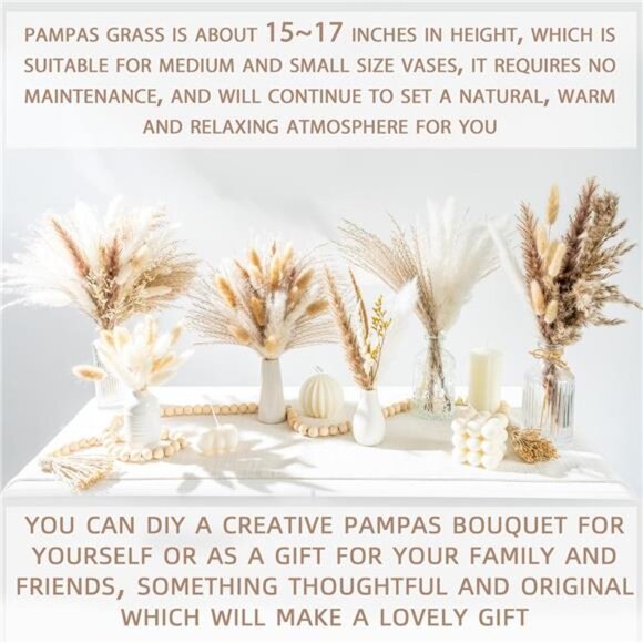 New 96PCS Dried Pampas Grass -Boho Bouquet for Home Decor & Wedding Arrangements - Picture 6 of 7